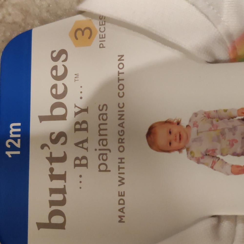 New! Burt's Bees Baby Girl Footless 3 Piece Zipper Pajamas Set Organic Cotton - Picture 5 of 14